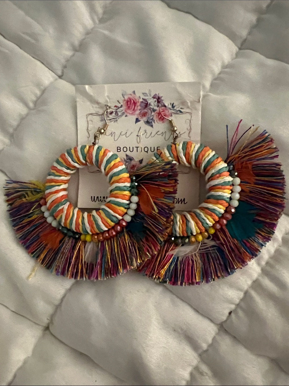 Colorful Multicolor Fringe Hoop Earrings